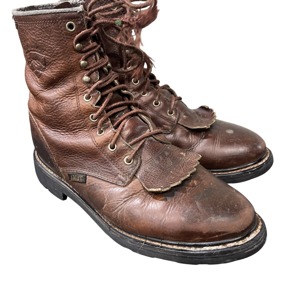 Ariat Work Boots Mens 8.5 EE Brown Cascade 37165 Lace Up Kiltie Leather Rugged